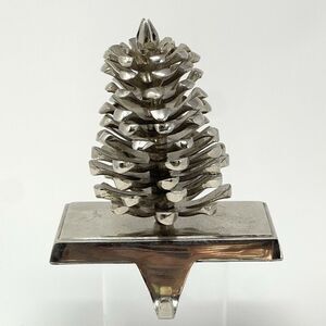 Pine Cone Stocking Holder Hanger Hook Christmas Holiday Chrome Silver Heavy